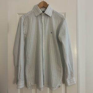 Burberry Blue and White Dress Shirt with Vertical Stripes